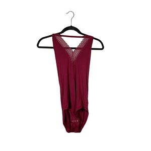 American Eagle AEO First Essentials Halter Strap Bodysuit Lace Accent Size Small